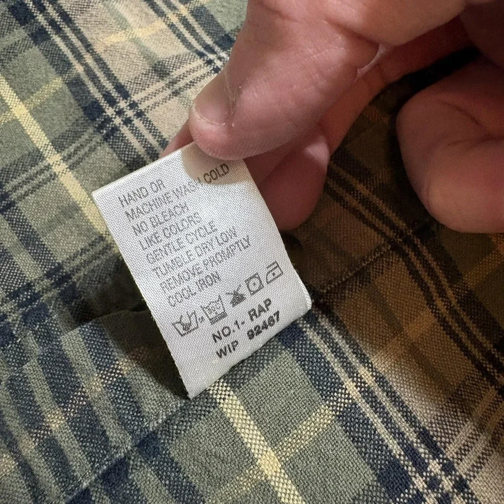 Woolrich Shirt Mens Large Green Plaid Button‎ Front Long Sleeve Outdoor Hiking